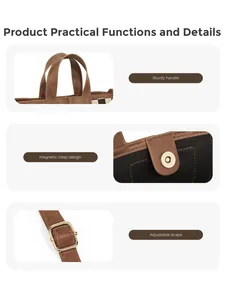 Details van handvat, magneetsluiting en verstelbare riem van de retro PU-emmertas