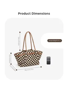 Size chart for checkerboard tote bag showing dimensions 36x25x17cm and weight