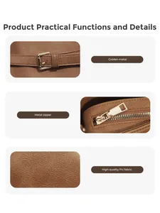 Detail of high-quality brown PU leather fabric with golden metal buckle and zipper