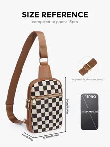 Référence de taille du sac à carreaux avec dimensions et comparaison de téléphone
