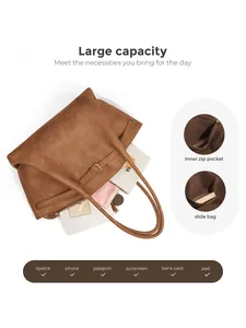 Detail view of the large capacity interior showing zip pockets and compartments of the tote