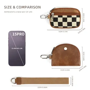 Guida alle taglie per pochette a scacchi e mini portafoglio con laccetto da polso