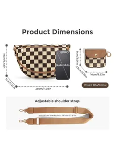 Set borsa a tracolla a scacchi con misure e telefono cellulare per scala dimensionale