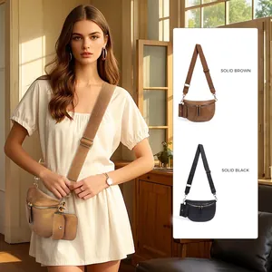 Sac ceinture classique en cuir PU avec pochette écouteurs amovible et large sangle