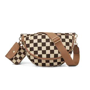 Borsa a Tracolla da Donna a Scacchi Con Pochette Tracolla Larga Regolabile Mezzaluna Messenger Bag Vintage Moda Borsa a Spalla