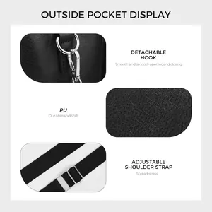 Women's black PU shoulder bag featuring silver metal detachable hooks and textured leather