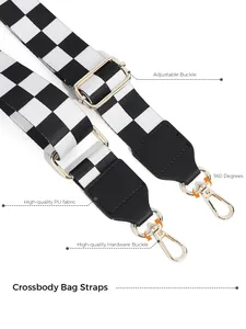 Detail of adjustable checkered bag strap with high-quality PU leather and gold hardware