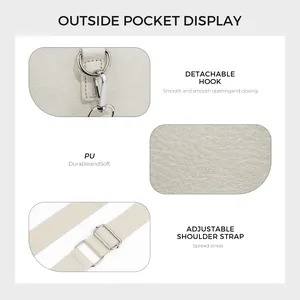 Detail of detachable metal hook and adjustable fabric shoulder strap on PU tote bag