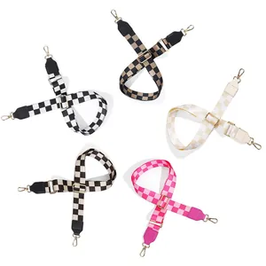 Adjustable checkerboard woven wide shoulder straps for handbags in five assorted colors
