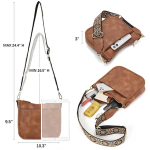 Detailed views of vintage crossbody bag showing spacious interior and adjustable woven strap