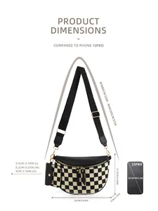 Tableau des tailles détaillé pour sac bandoulière à damier avec pochette écouteurs