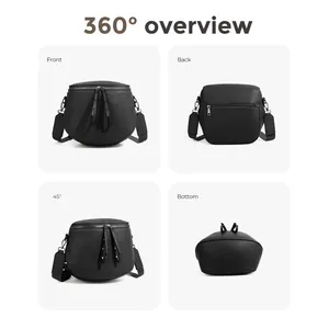 Schultertasche aus kieseligem Leder in 360-Grad-Ansicht aus verschiedenen Winkeln