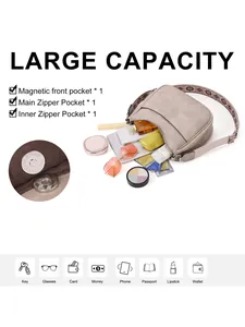 Internal layout of crescent crossbody bag with compartments for phone and cosmetics