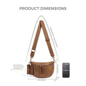 Sac bandoulière demi-lune en cuir PU marron classique avec sangle réglable et pochette