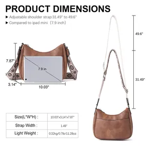 Detailed size specifications of the minimalist PU leather shoulder bag with logo