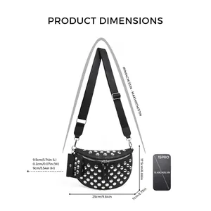 Tableau des tailles du sac bandoulière noir clouté avec sangle réglable et mini pochette