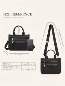 Size chart showing dimensions for the black rivet crossbody bag with handle measurements