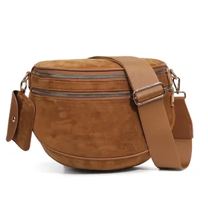 Damen Vintage Wildleder Schachbrettmuster Umhängetasche Halbmond Schultertasche Mit Verstellbarem Breitem Gurt Und Münzbörse Set