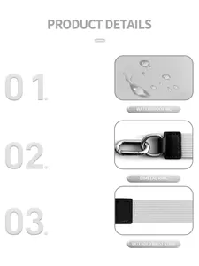 Detail der grauen gewebten Handschlaufe mit wasserfestem Stoff und silbernem Metallverschluss
