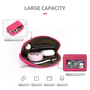 Bolso de muñeca fucsia multifuncional con ranuras para tarjetas y ventana de ID