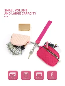 Quilted mini wristlet pouch with metal clip for money, cards and accessories