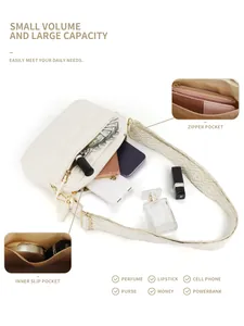 Close-up of beige quilted crossbody bag showing large capacity with inner pockets