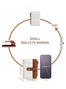 Quilted women's bifold wallet dimensions 11.5x9.3x2cm compared to iPhone 15 Pro