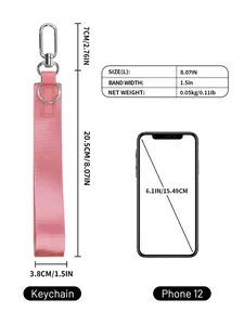 Portachiavi da polso sportivo in nylon rosa con dimensioni e clip a molla in argento