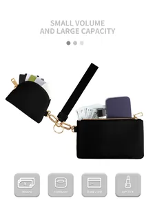 Detail der schwarzen Handgelenktasche mit Kartenfächern und großem Stauraum für Karten