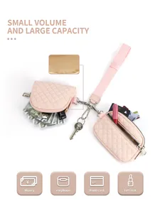 Pink quilted wristlet pouch set with storage for lipstick, coins, and cards
