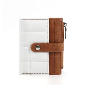Women Fashion PU Leather Quilted Small Wallet RFID Blocking Multi Card Slots Bi-Fold Purse With Zipper Coin Pocket Snap Closure