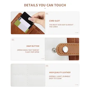 Quilted leather card holder wallet with multiple slots and secure metal snap closure