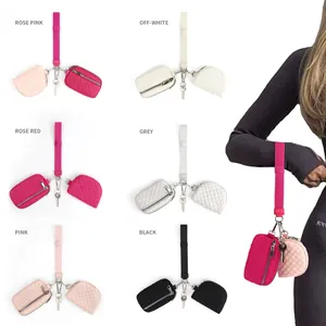 Women Quilted Polyester Mini Coin Purse Set Waterproof Small Zipper Wallet Wristlet Square Round Bag Daily Portable Storage Pouch
