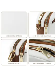Detail view of premium PU leather texture and durable golden hardware on crossbody bag