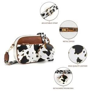 Borsa a tracolla vintage maculata con tracolla regolabile e pochette tonda piccola