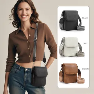Mini borsa a tracolla per cellulare con tasche multiple e cinturino regolabile in 3 colori
