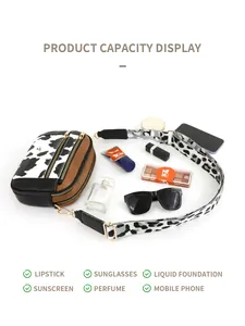 Top view of cow print crossbody bag showing its spacious interior for daily essentials