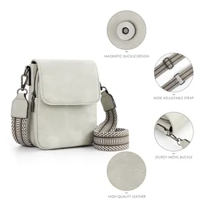 Mini borsa a tracolla per cellulare con cinturino largo e pelle sintetica martellata