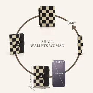 Checkerboard Geldbörse für Damen mit Kartenfächern und Reißverschluss, kompakte Größe