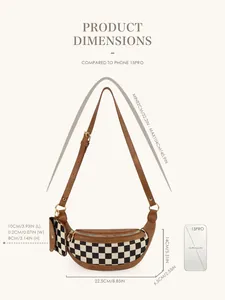 Guide des tailles du sac banane à damier avec sangle réglable et petite pochette