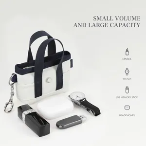 Mini borsa tote in tela con manici che mostra piccolo volume e grande capacità