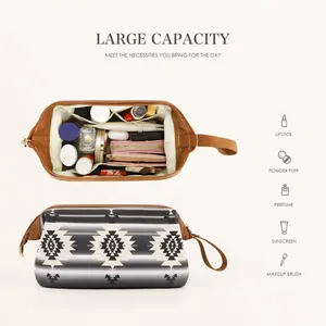 Bohemian large capacity waterproof makeup bag with geometric pattern and golden zipper