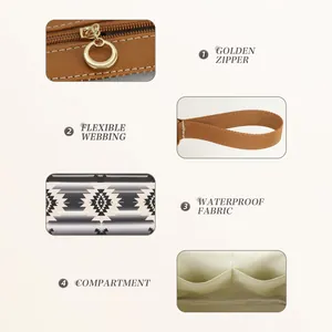 Bohemian waterproof cosmetic bag featuring gold zipper and ethnic geometric patterns