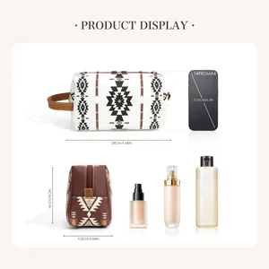 Detail showing Bohemian PU leather waterproof makeup bag with tribal geometric patterns