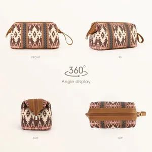 Detailed multi-angle views of Bohemian geometric waterproof toiletry and cosmetic bag