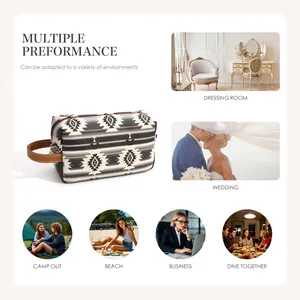 Bohemian geometric PU leather travel toiletry bag with multiple scenes display
