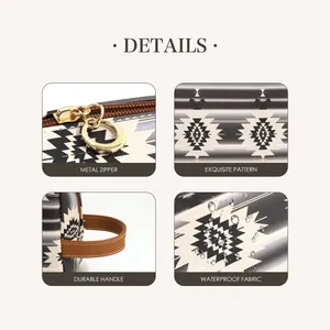 Detail view of Bohemian PU leather bag with metal zipper and waterproof fabric