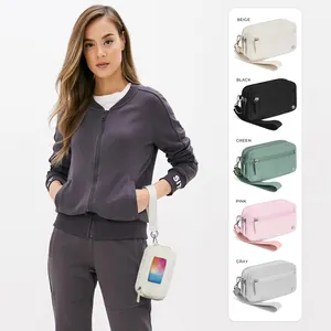 Sac à Poignet Multicouche en Nylon Imperméable pour Femmes Sac Bandoulière Versatile Sac de Téléphone Fenêtre d'Identité Transparente Protection RFID Portefeuille