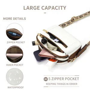 Multifunctional patchwork PU crossbody bag with 5 zipper pockets and waterproof surface