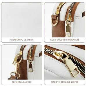 Minimalist two-tone PU leather crossbody bag with premium gold hardware and adjustable strap